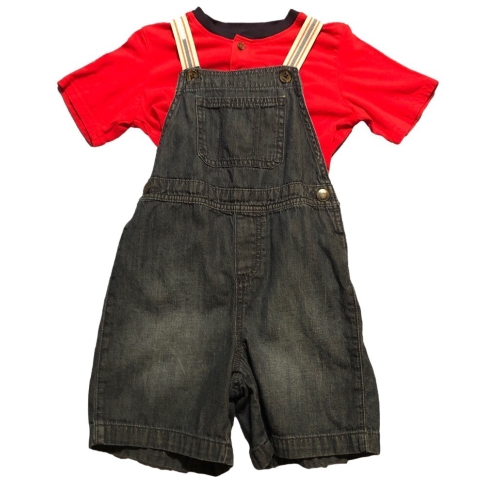 Jean Short Overalls and Red T-Shirt Size 5T